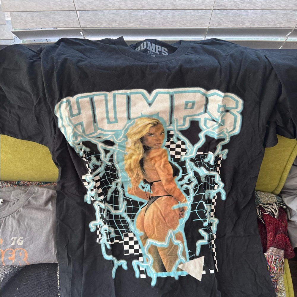 Black Graphic T-Shirt with Humps Design